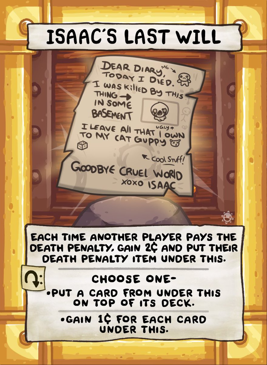 I leave all that I own to everyone else! Isaacs last will is a unique and very interesting card designed by @Atomicr0w and one of many sweet fan made cards in the I leave all that I own to everyone else! Isaacs last will is a unique and very interesting card designed by @Atomicr0w and one of many sweet fan made cards in the