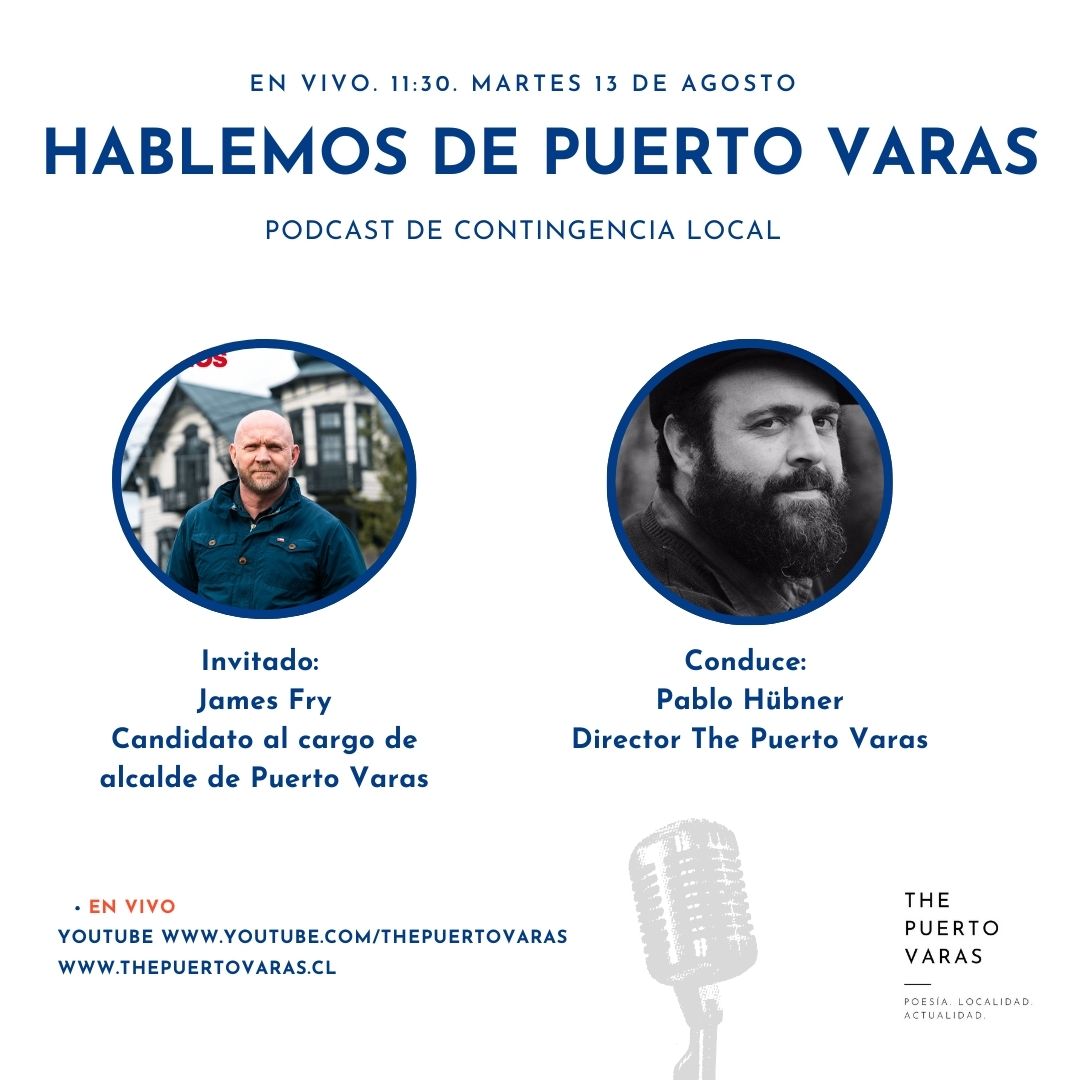 Mañana un nuevo capítulo de Hablemos de Puerto Varas. Conversamos con el candidato para el cargo de alcalde de Chile Vamos, James Fry.
<a href="/jamesfrycarey/">James Fry</a> <a href="/ChileVamosX/">ChileVamosX</a> <a href="/Chile_Vamos_/">Chile Vamos</a>