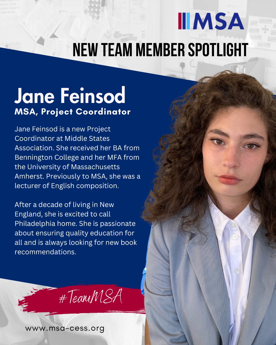 New Team Member Welcome! We are growing a pool of incredible talent as we hone in our new Evolution Narrative here at MSA. And we couldn't be prouder of the work we continue to do. With that, we're thrilled to welcome Jane  Feinsod to #TeamMSA !

Welcome to the Team Jane!
