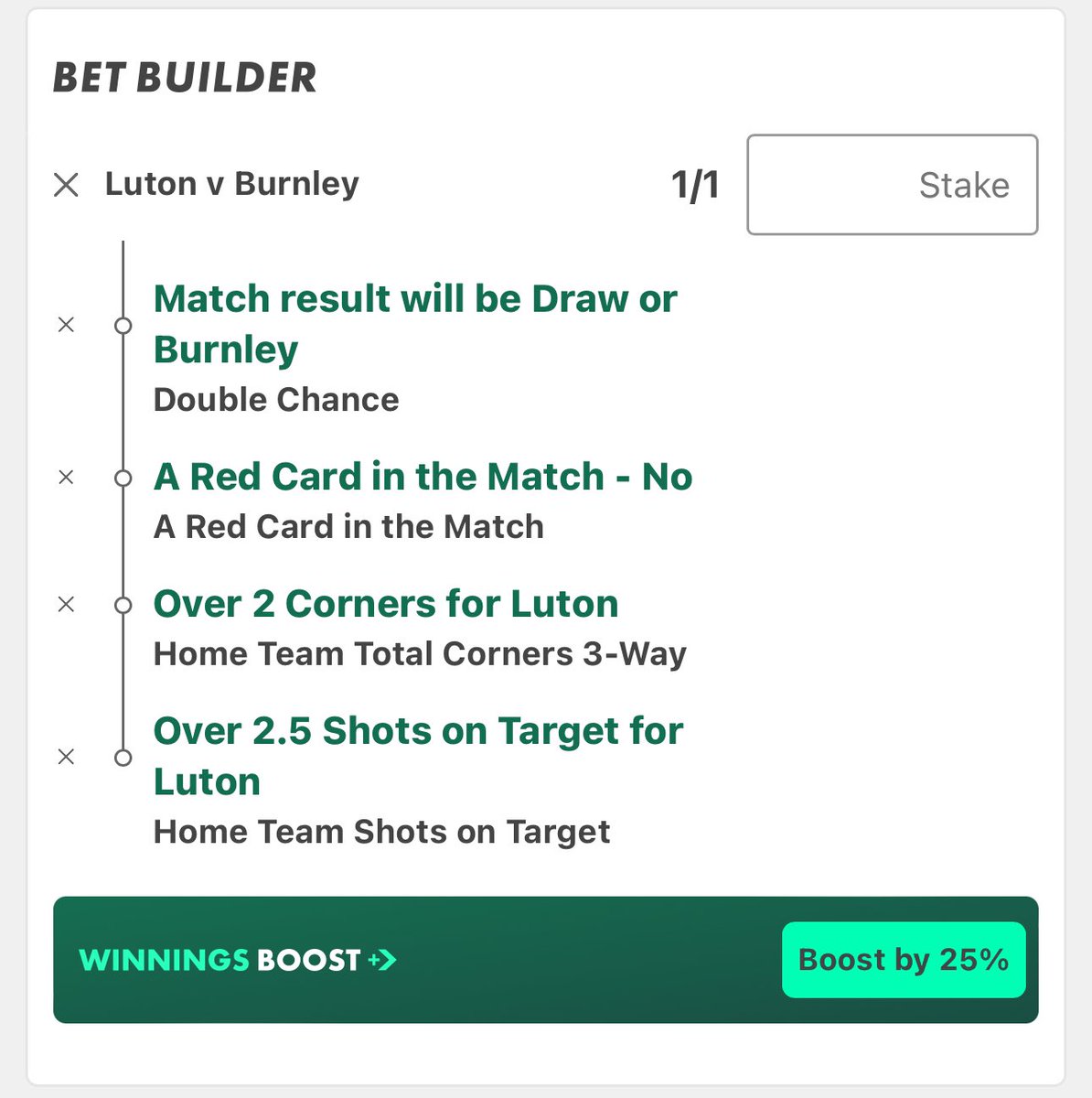 HailSportsPicks's tweet photo. LUTON VS BURNLEY BET BUILDERS ⭐️
👑 Main Line @ 6/5
🔴 Extended Line @ 16/5 https://t.co/tpr5Hi3hAS