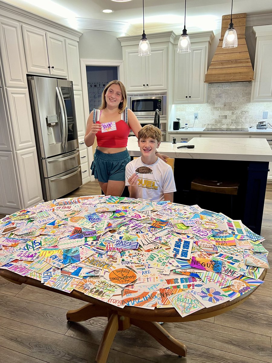 Summer #2 of teaming up with my sister and <a href="/TeamNEGU/">TeamNEGU: Never Ever Give Up</a> to create encouragement cards for kids in the hospital fighting cancer. This summer we created 545 encouragement cards. #serve #teamnegu #jessiereesfoundation <a href="/Elite11/">Elite11</a>