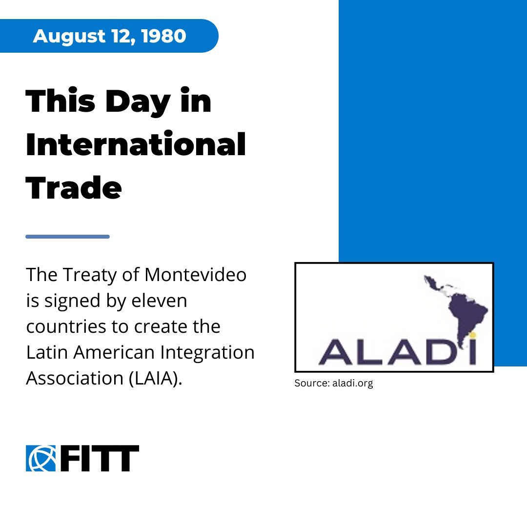 FITTNews's tweet image. 📅 On this day in 1980, the Treaty of Montevideo is signed by eleven countries to create the Latin American Integration Association (LAIA). Can you name all thirteen of its current members?

#InternationalTrade #FITT #ALADI #TradeAgreement