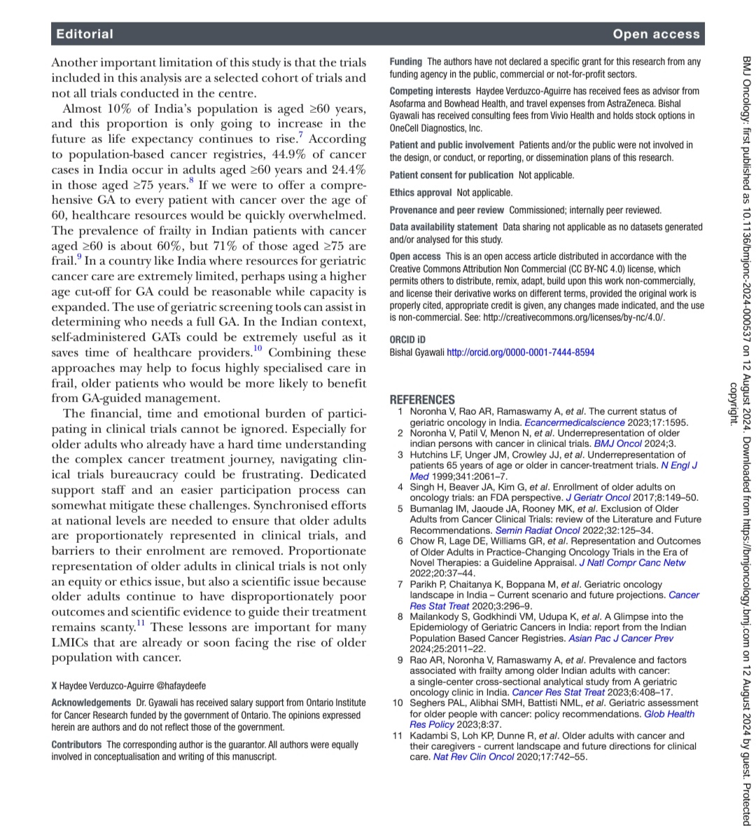 Dr Amol Akhade (@suyogcancer) on Twitter photo Happy to announce the publication of our editorial in <a href="/BMJOncology/">BMJ Oncology</a> focusing on Geriatric Oncology in LMICs. We delve into enhancing geriatric oncology reach in clinical practice and trials within LMICs, discussing age cut-offs and strategies for optimizing geriatric cancer care. Happy to announce the publication of our editorial in <a href="/BMJOncology/">BMJ Oncology</a> focusing on Geriatric Oncology in LMICs. We delve into enhancing geriatric oncology reach in clinical practice and trials within LMICs, discussing age cut-offs and strategies for optimizing geriatric cancer care.