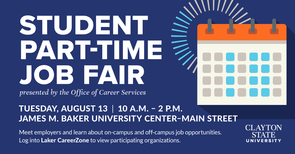 Welcome Back Lakers! TOMORROW Student Part-Time Job Fair James M. Baker University Center 
10 A.M. - 2 P.M. #HireaLaker #Careerready