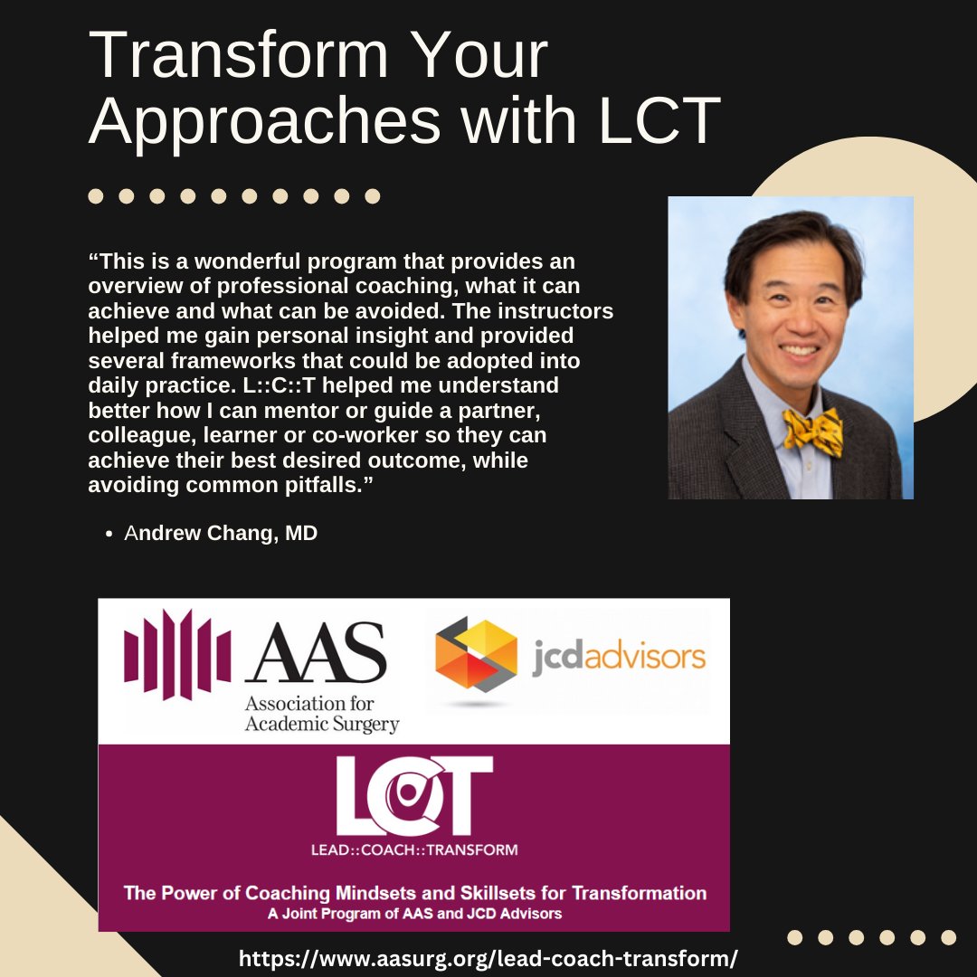 AcademicSurgery's tweet photo. Register by September 1st &amp; Cultivate a Thriving Culture with the Lead::Coach::Transform Leadership Program #LCT!

https://t.co/mmc1fI1Kx9

@JCDAdvisors
@DrCNClarke https://t.co/R5ZeYRJf8M