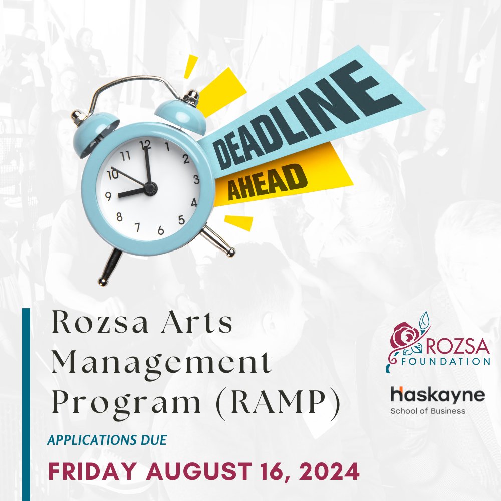 Application Deadline Alert! The Rozsa Arts Management Program (RAMP) deadline is THIS FRIDAY! 
Know someone who would be interested? Share this with them!

To learn more and to apply:
rozsafoundation.com/ramp

 #rozsafoundation #artsmanagement #artsleadership