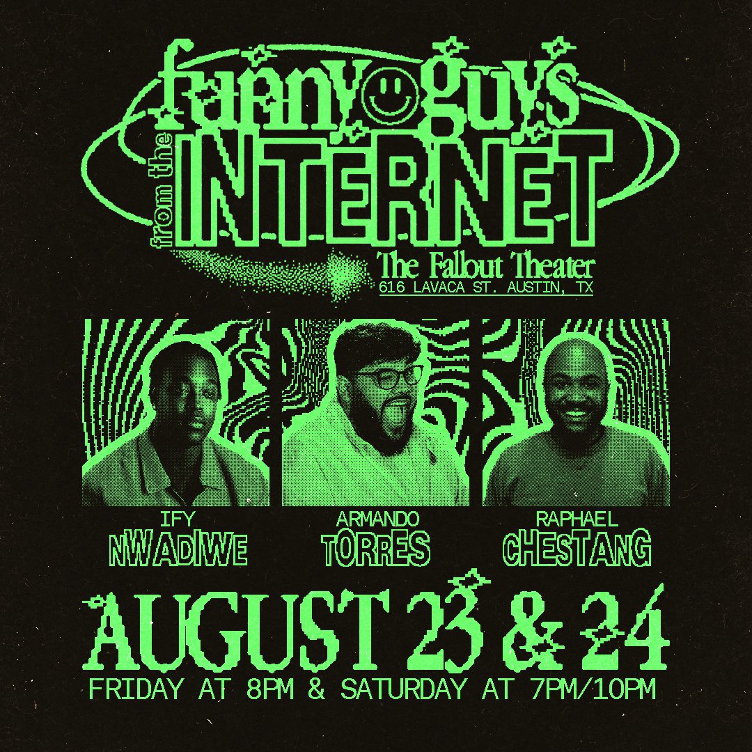 Next weekend I’m in Austin telling some jokes with my buds <a href="/MandoDoesStuff/">Armando Torres</a> and <a href="/ChestangRaphael/">Raphael V Chestang</a>!! Come laugh at me IRL!

Tix: bit.ly/comedyirl