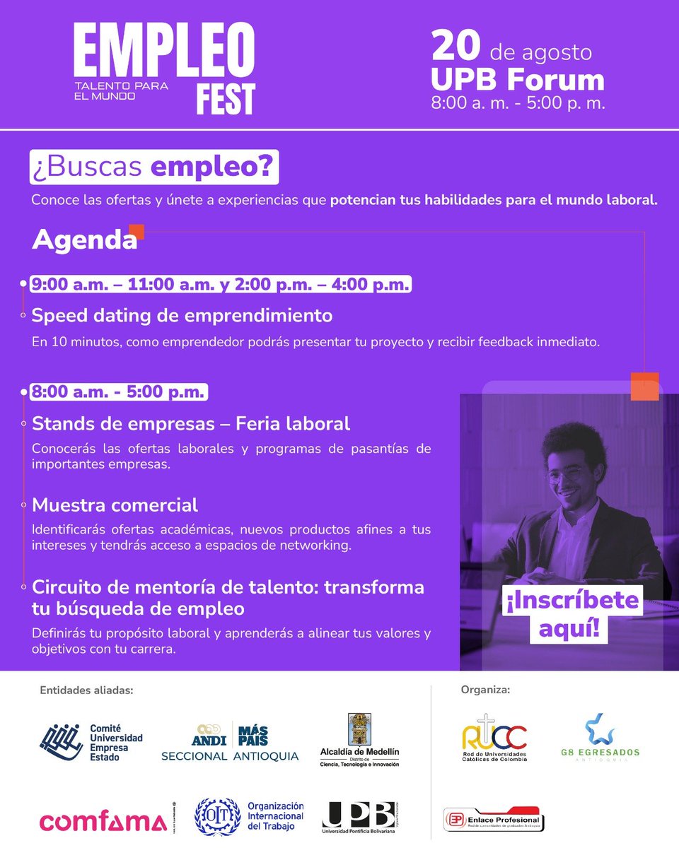 ¿Buscas empleo? 🔍

Únete a #EmpleoFest y descubre un mundo de posibilidades para tu desarrollo profesional.

🤝🏻 Conéctate con empresas líderes y explora ofertas laborales.
👩🏻‍🏫 Desarrolla tu potencial.
🗣️ Recibe feedback de tu emprendimiento.

Registro: forms.office.com/r/fuVZ6kc7zz