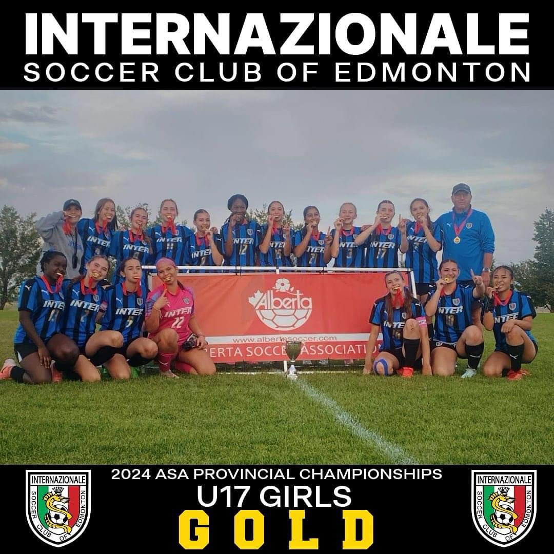 HUGE congratulations to the @u17g_internazionale who brought home GOLD from the 2024 @albertasoccer Provincial Championships. Thank you to our coaches; Coach Valeriy and Carly for your dedication and committment to this this team. 
#yeg #clubsoccer #albertasoccerprovincials