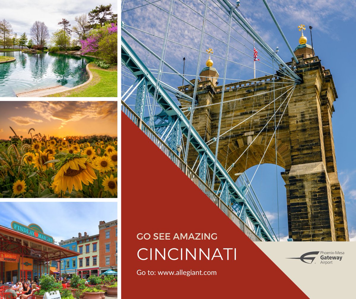Gateway Airport (@gatewayairport) on Twitter photo Cincinnati, Ohio, is located on the Ohio River and features the historic Over-the-Rhine district with its 19th-century architecture and Findlay Market as well as the Cincinnati Zoo.
Fly <a href="/Allegiant/">Allegiant Air</a> non-stop to <a href="/CVGairport/">CVG Airport</a> by visiting allegiant.com. #allegiantalliance Cincinnati, Ohio, is located on the Ohio River and features the historic Over-the-Rhine district with its 19th-century architecture and Findlay Market as well as the Cincinnati Zoo.
Fly <a href="/Allegiant/">Allegiant Air</a> non-stop to <a href="/CVGairport/">CVG Airport</a> by visiting allegiant.com. #allegiantalliance
