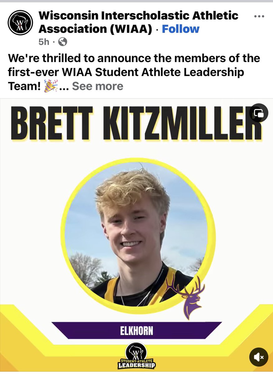 Honored to be selected for the first ever WIAA Student Athlete Leadership Team!! Looking forward to working with other athletes and leaders in the state!