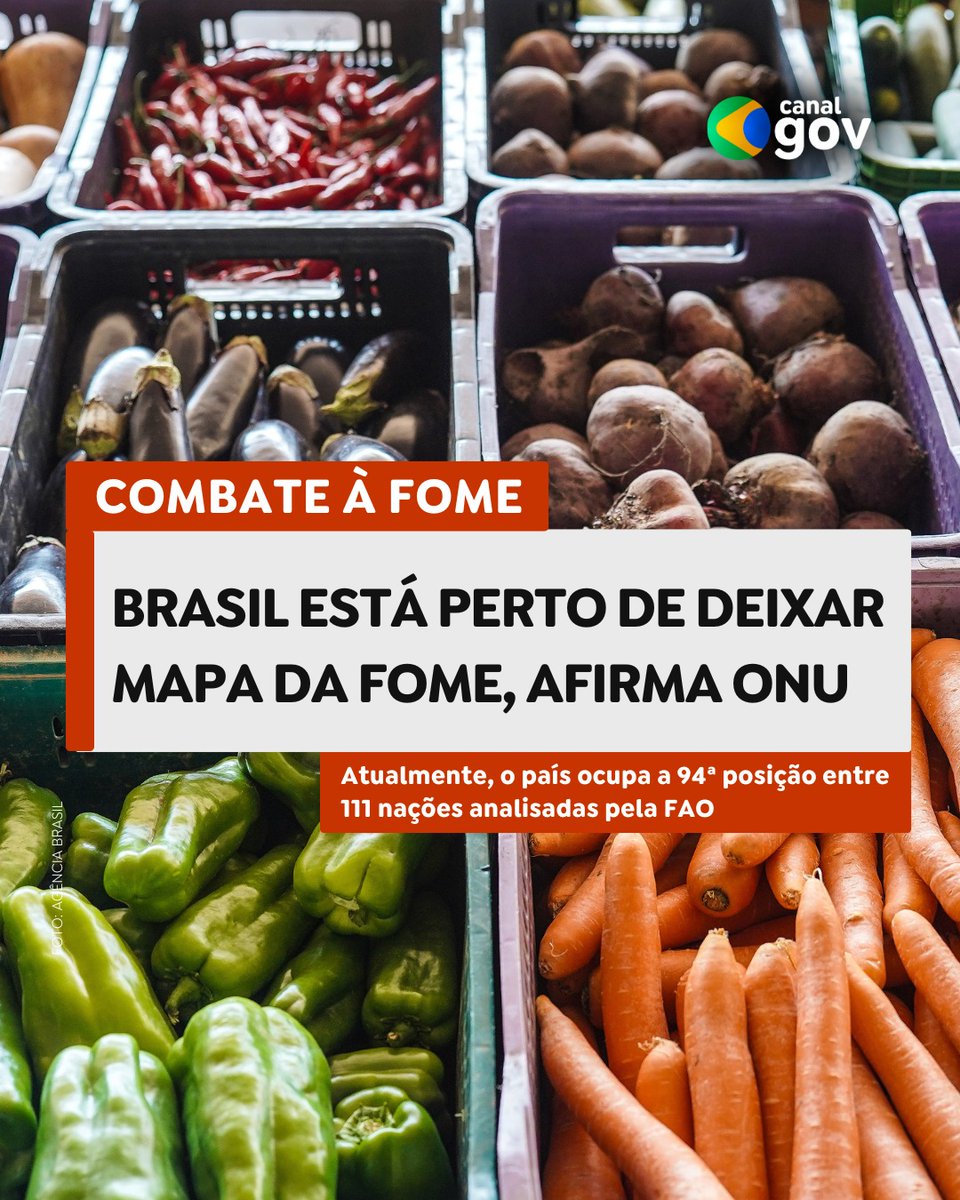 MAPA DA FOME I O Brasil está próximo de sair novamente do Mapa da Fome, segundo a Organização das Nações Unidas para a Alimentação e a Agricultura (FAO). O país ocupa o 94º lugar entre 111 nações que integram o levantamento baseado em análises da agência da ONU.
