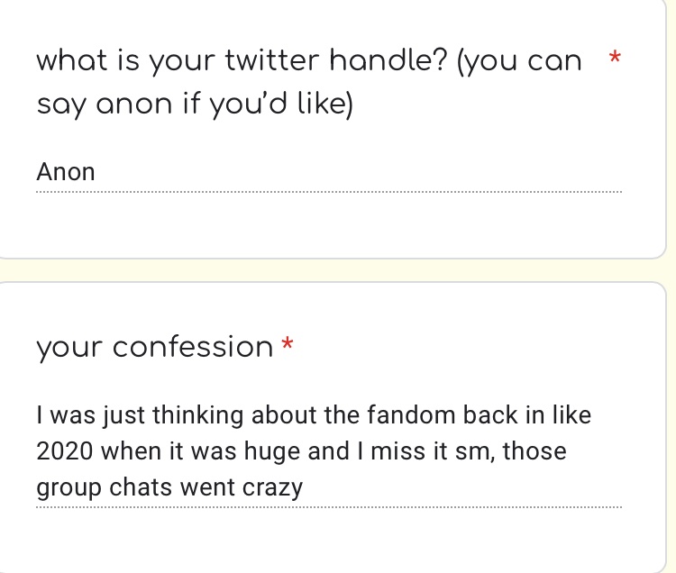 georgeiconfess's tweet photo. from anon: ‘I was just thinking about the fandom back in like 2020 when it was huge…’ https://t.co/hygKCGgf2k
