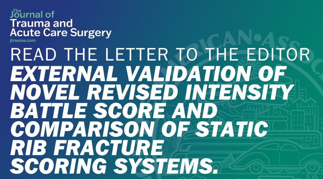 JTraumAcuteSurg's tweet image. Buccholz et al recently published study in JTACS validating their new Revised Intensity Battle Score: Letter in response from author of original Battle Score. 

@ceribattle #swanseabayNHS

journals.lww.com/jtrauma/citati…