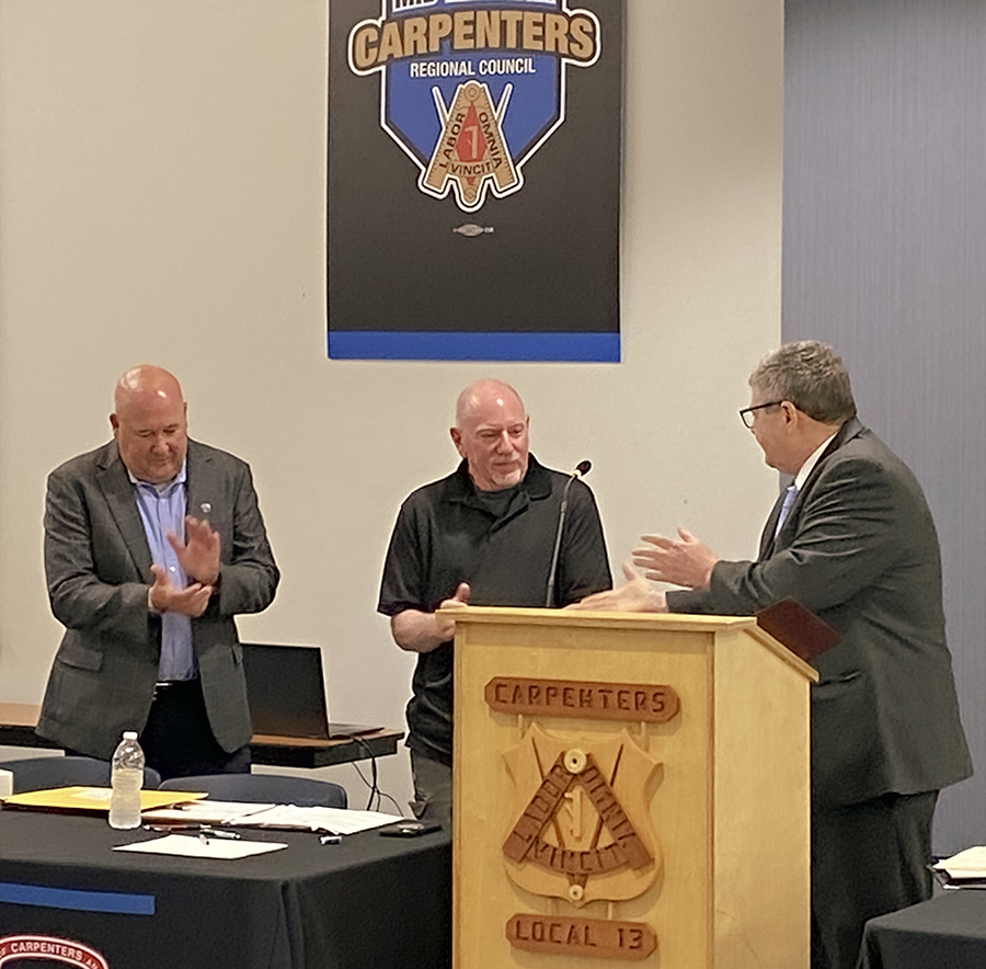 MidAmCarpenters's tweet image. Happy Retirement to #Local13 Rep. John Grande, whose career was celebrated at Local 13's union meeting last week. Grande, a 37-year member who also served as a training coordinator, was given a proclamation honoring his service from the State of Illinois. Congrats Brother!