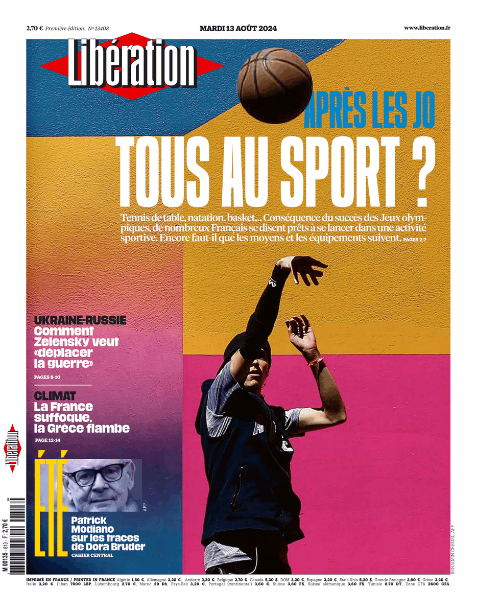 🏀 Après les JO : tous au sport ? C'est la une de @Libe mardi 

Conséquence du succès des JO, de nombreux Français se disent prêts à se lancer dans une activité sportive. Encore faut-il que les moyens et les équipements suivent.