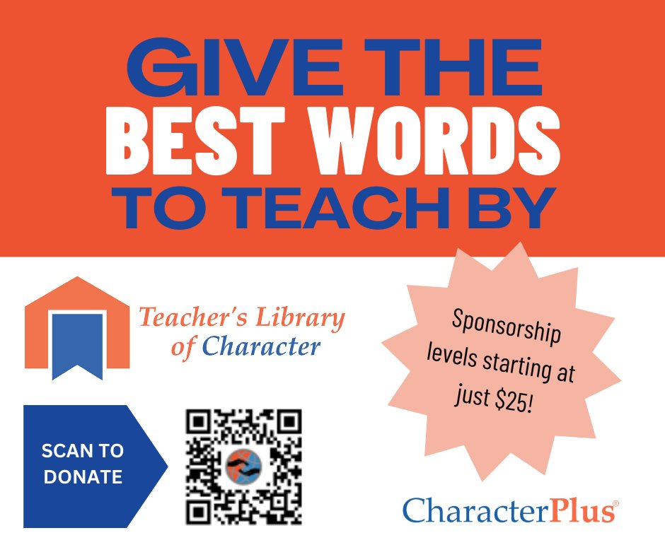 CharacterPlus's tweet image. It&apos;s Back to School time! Help our #TeacherAcademyInCharacterEducation participants start their year off right by building their character library! Schedule a one-time or recurring donation to a #TeachersLibraryOfCharacter. 
#TheGiftOfCharacter #CharacterEducation