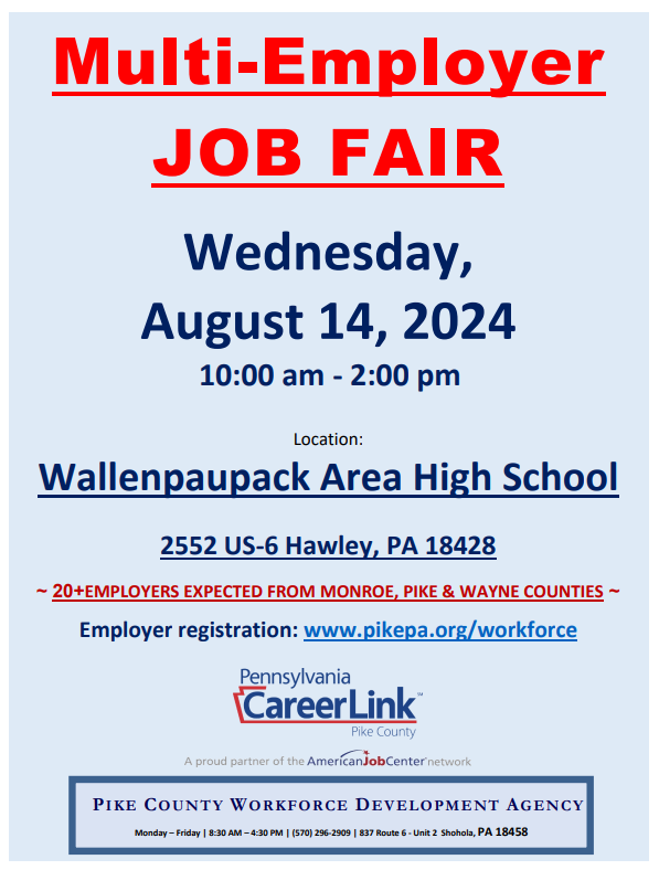 Pikeworkforce's tweet photo. ATTENTION JOB SEEKERS!!

The time is upon us, we are only 2 days away from the Wallenpaupack Job Fair!!

If you still need a resume we have limited slots open before Wednesday so call our office at 570-296-2909, to get yourself on the schedule!

SEE YOU THERE! https://t.co/nPlN5cGdM4