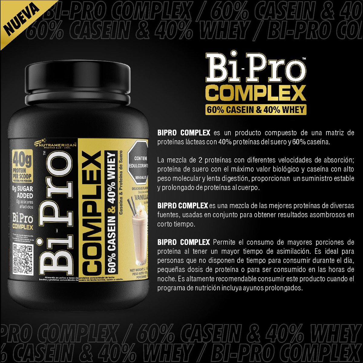 Nutramerican's tweet photo. La nueva BI-PRO COMPLEX es perfecta para quienes practican el ayuno intermitente, ayunos prolongados o entrenan tarde en la noche.

BI-PRO COMPLEX combina una mezcla de proteínas lácteas: 40% suero y 60% caseína. https://t.co/f2bvrX0gLG