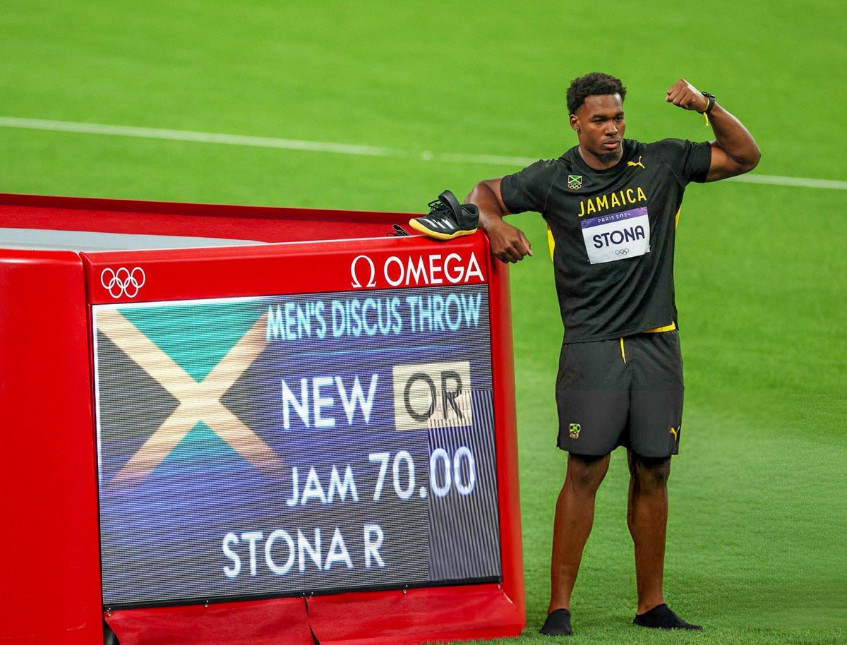 ALL 13 Olympic Records broken in Athletics in Paris!
A thread.🧵

1. Men's Discus Throw
Roje Stona 🇯🇲 - 70.00m

Previous record: Virgilijus Alekna 🇱🇹 69.89m (2004)