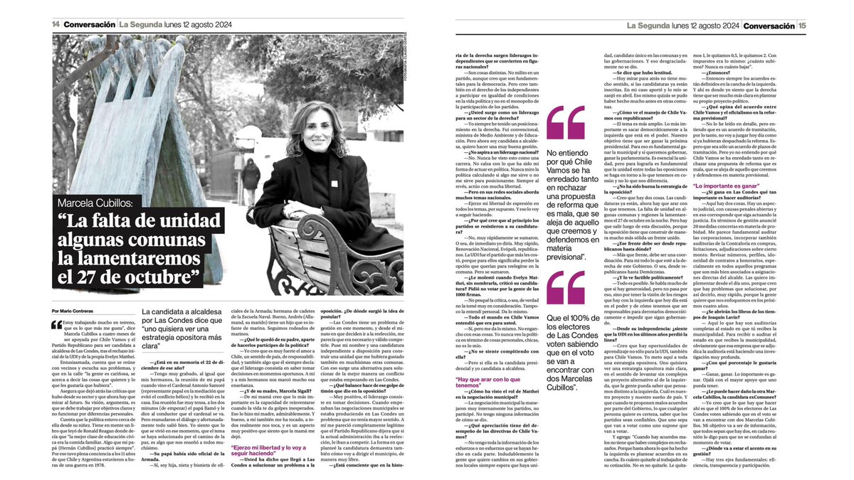 Lo más importante es reemplazar a la izquierda que está en el poder y que tanto daño hace a Chile. 

Para ganar la presidencial es esencial ganar las municipales, y para poder gobernar, es clave ganar las parlamentarias. 
 
Y sin unidad no se gana.

<a href="/La_Segunda/">laSegunda</a>