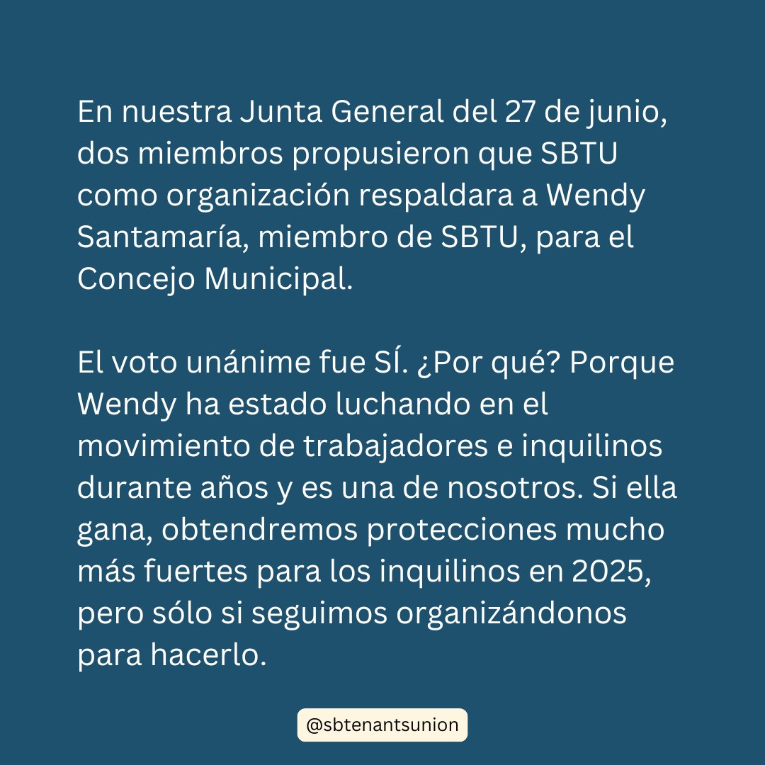 Exciting announcement! SBTU has voted to endorse Wendy Santamaria for City Council representing District 1.  

¡Emocionante anuncio! SBTU ha votado para respaldar a Wendy Santamaría para el Concejo Municipal representando al Distrito 1.