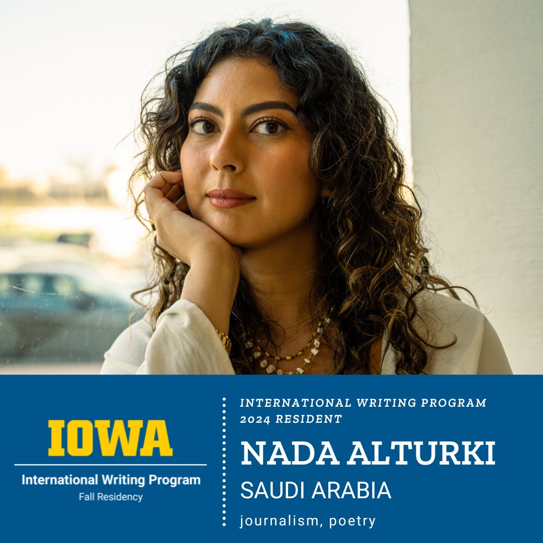 We're excited to share with you today that Nada ALTURKI (<a href="/NadaaaAlturki/">Nada Alturki</a>, #SaudiArabia) will participate in the 2024 Fall Residency. Learn more about her and her work here: iwp.uiowa.edu/residency/part…

#ExchangeOurWorld
<a href="/ECAatState/">Educational & Cultural Affairs—U.S. Dept. of State</a> @cultureatstate <a href="/USAinKSA/">U.S. Embassy Riyadh</a>