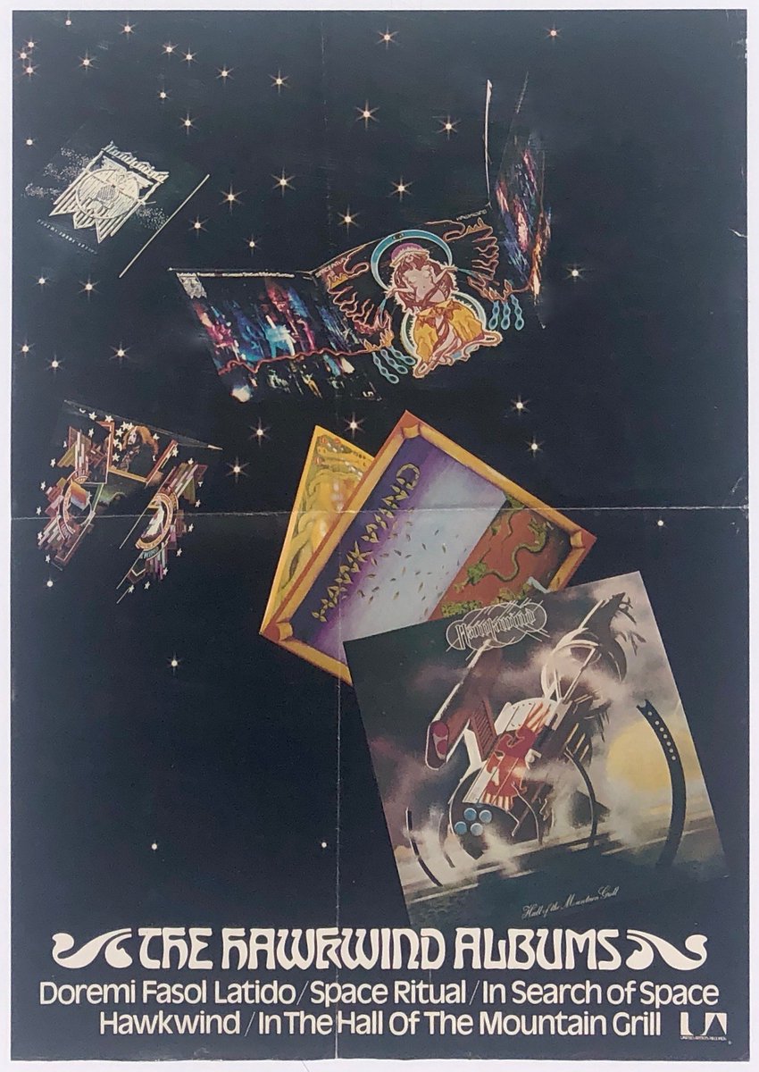 recordmecca's tweet photo. HAWKWIND POSTER An uncommon UK Hawkwind promotional poster issued by United Artists Records, to promote their album catalog and most recent release, 1974's Hall of the Mountain Grill #recordmecca #hawkwind #rock #rockposter #promoposter #artofrock
https://t.co/D5YmoKgIgX https://t.co/kZnM0AncmY