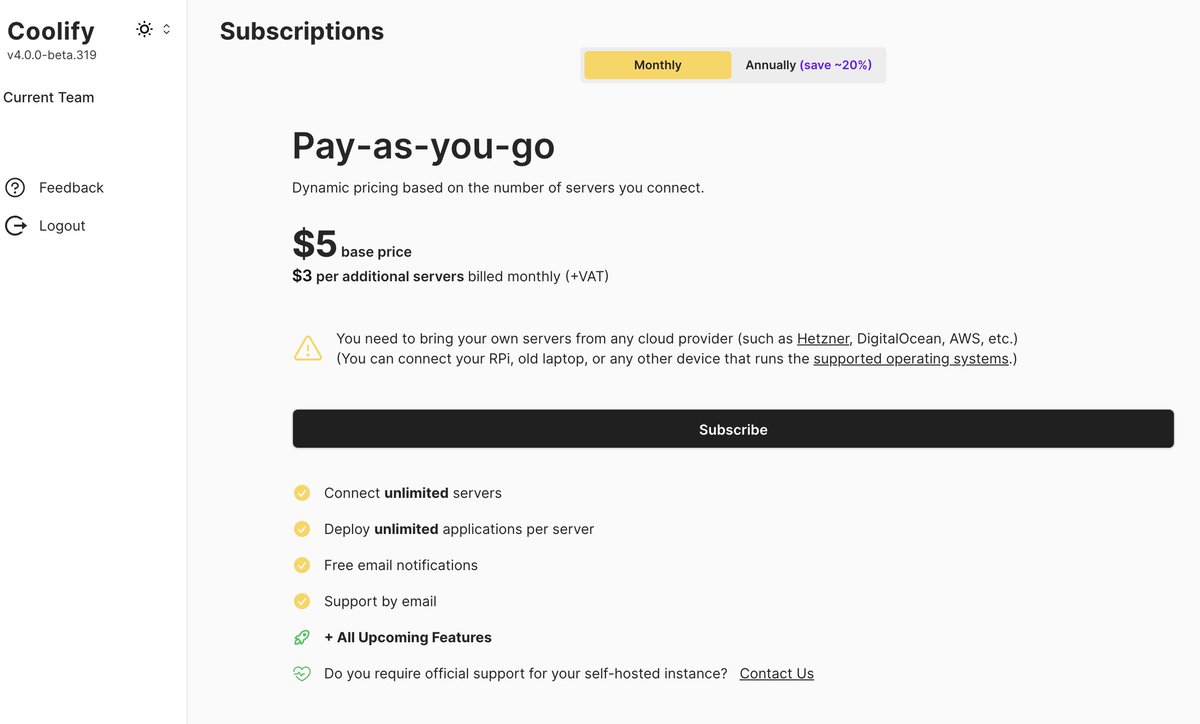 I really love <a href="/coolifyio/">Coolify</a> but I have a (maybe silly) question.
Testing the web app I created some other teams
Is there any way to delete an alternative team that it doesn't have a subscription?
I know is not a big deal but I have this kinda TOC issue with this 😅😅

cc: <a href="/heyandras/">Andras Bacsai</a>