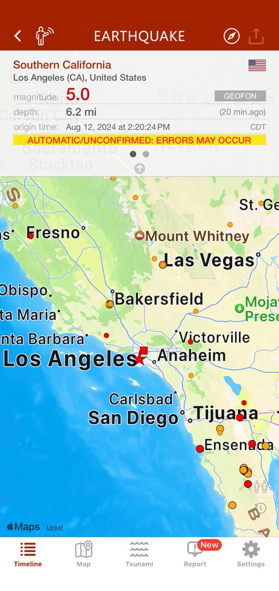AngelusBlue's tweet image. 21 min.ago #earthquake 5.0 has hit Los Angeles (CA), United States, 6.2mi, 2:20 PM CDT (GEOFON AUTOMATIC/UNCONFIRMED: ERRORS MAY OCCUR) earthquake.app/m/?e_id=geofon…