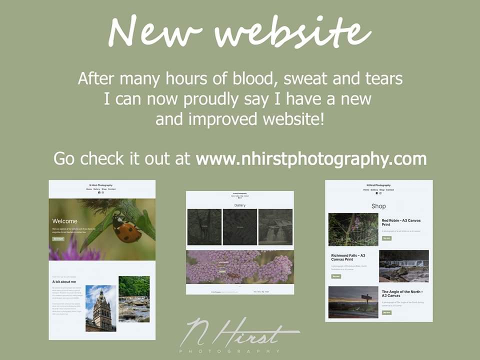 To go along with the new services I now do I decided a new website would be a good idea. With more information, more photographs and just overall better looking this website is worth a visit.

Have a look here: nhirstphotography.com