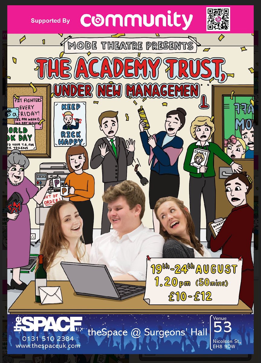 🎭 Don’t miss "The Academy Trust: Under New Management"—our brand new show for 2024! 

We’re back at the fringe after a SELL OUT runs in 2023 and 2019.

"Join Rachel and her colleagues as they navigate the absurdities of bureaucracy and the chaos of #teaching life."

#EdFringe
