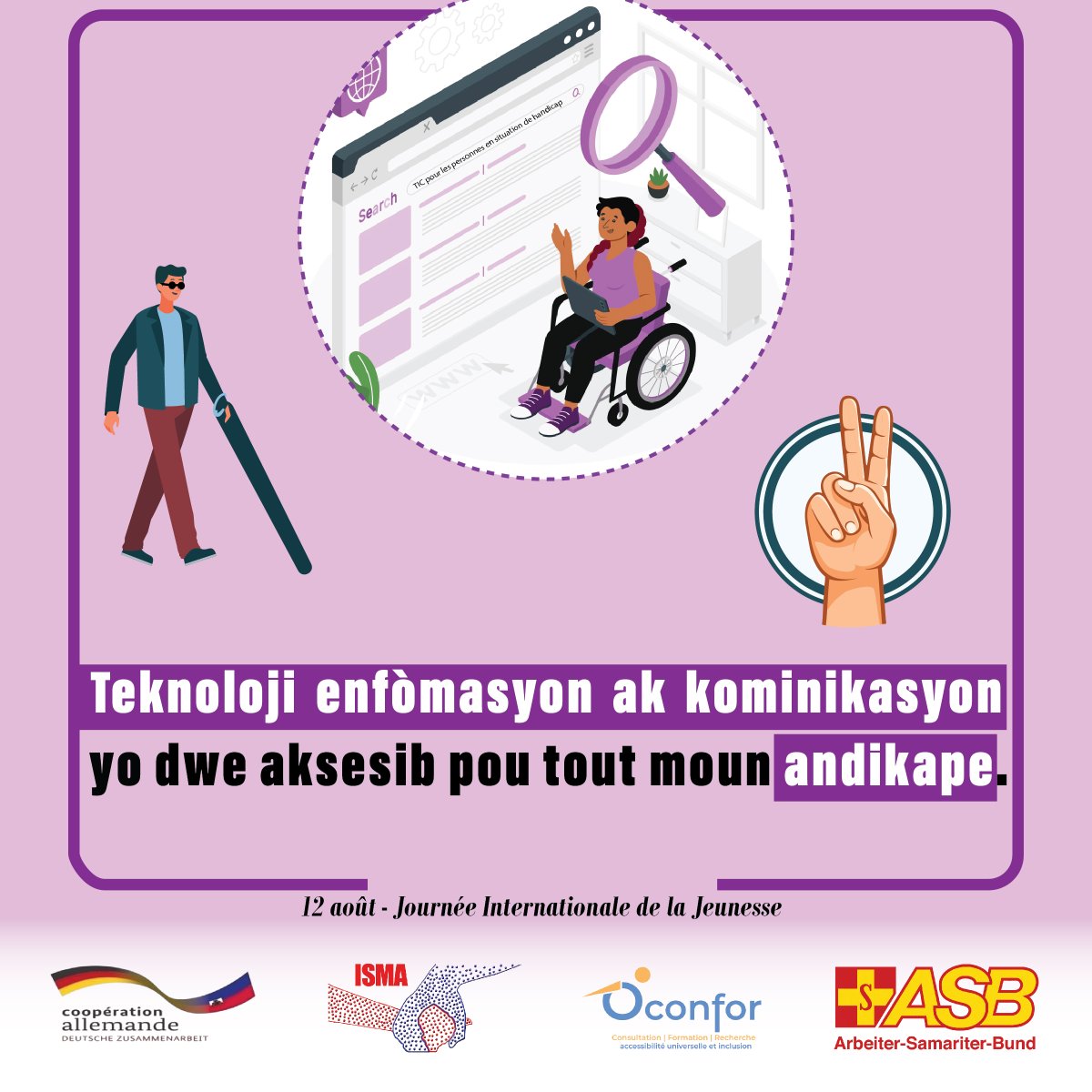 InisyativSM's tweet photo. Jodia make selebrasyon Jounen Entènasyonal Jenès la. Ane sa, tèm #ONU chita sou teknoloji enfòmasyon ak kominikasyon. Nan okazyon sila, jèn ki gen defisyans pou tande ak defisyans pou wè dwe enkli  nan transfòmasyon #dijital sa. Ansanm,ann fè chak klik vin aksesib pou tout moun! https://t.co/RwK5IBKGaK