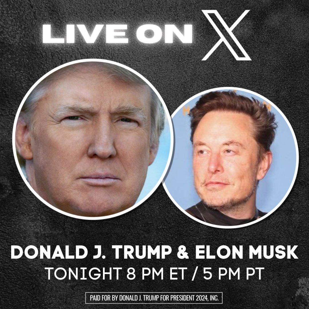 Usman_Tweets7's tweet photo. President Trump will be interviewed by Elon Musk TONIGHT at 8 pm Eastern on 𝕏.

Like this post to be notified when the interview begins.

IT WILL BE THE INTERVIEW OF THE CENTURY!

MAKE AMERICA GREAT AGAIN!

#TrumpOnX #TrumpOnX https://t.co/Yk9FvuqEp4