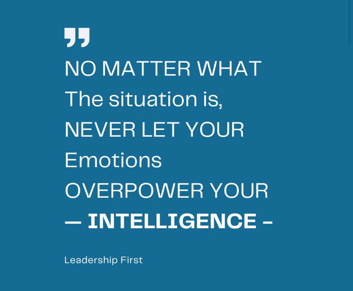 BrianOhler's tweet image. In any given situation, it’s important to remain mindful and not let your emotions cloud your judgment or decision-making. Maintaining a balance between emotions and intelligence can help ensure that you make rational and informed choices.
#leadershipfirst #giffordthomas