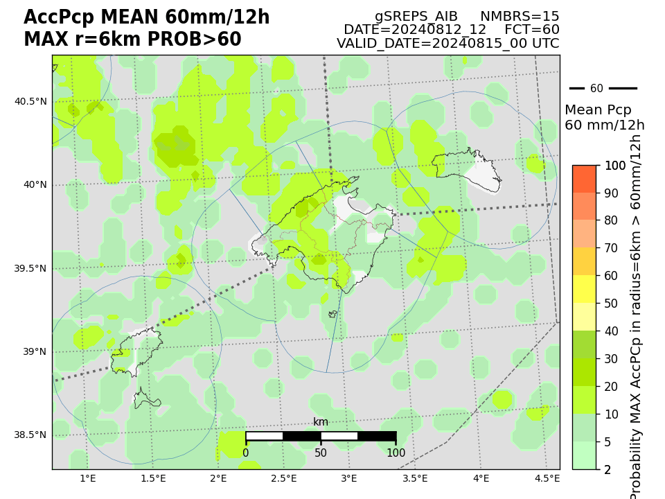 AEMET_Baleares's tweet photo. #Miércoles y #jueves alta inestabilidad atmosférica sobre las Islas Baleares, probabilidad de: 

· Tormentas muy fuertes.
· Chubascos muy fuertes, ocasional y localmente torrenciales.
· Granizo > 2 cm y rachas muy fuertes. 

⬇️Probabilidad de > 60 mm en 12h (X 00 UTC a J 12 UTC) https://t.co/ByIe6QTBok