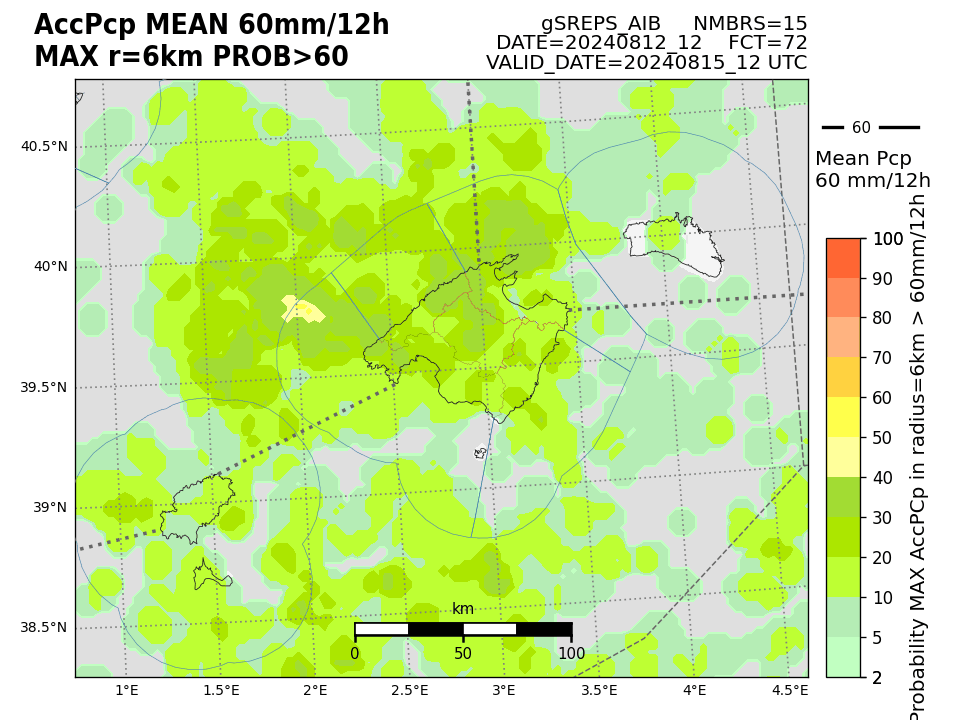 AEMET_Baleares's tweet photo. #Miércoles y #jueves alta inestabilidad atmosférica sobre las Islas Baleares, probabilidad de: 

· Tormentas muy fuertes.
· Chubascos muy fuertes, ocasional y localmente torrenciales.
· Granizo > 2 cm y rachas muy fuertes. 

⬇️Probabilidad de > 60 mm en 12h (X 00 UTC a J 12 UTC) https://t.co/ByIe6QTBok