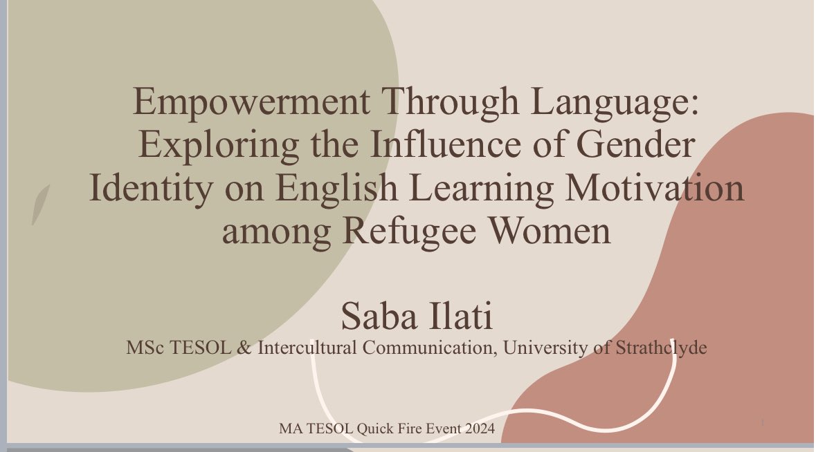 Dr Tomasz John (@tomaszjohn84) on Twitter photo I’m really proud of my <a href="/StrathEDU/">Strathclyde Institute of Education</a> #MScTESOLIC dissertation student Saba Ilati who presented a snapshot of her fascinating research study at today’s <a href="/IATEFLResig/">IATEFL ReSIG</a> Quickfire Dissertation Presentation event 💪🏼💚👑🙋🏽♀️ I’m really proud of my <a href="/StrathEDU/">Strathclyde Institute of Education</a> #MScTESOLIC dissertation student Saba Ilati who presented a snapshot of her fascinating research study at today’s <a href="/IATEFLResig/">IATEFL ReSIG</a> Quickfire Dissertation Presentation event 💪🏼💚👑🙋🏽♀️