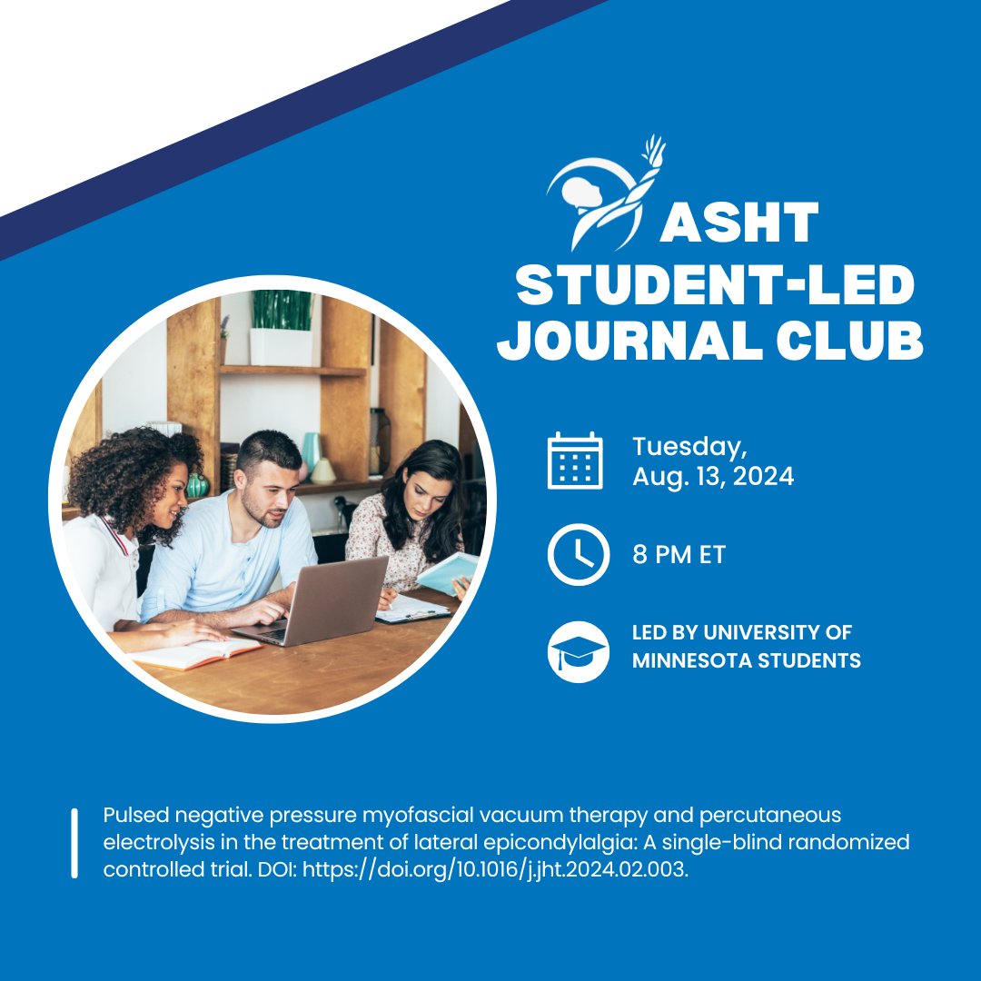 HandTherapyASHT's tweet image. STUDENTS: There's still time to save your seat for tomorrow's FREE Student-Led Journal Club: ow.ly/IQAV50SMBGY.

Open to members and nonmembers!

@JrnlHandTherapy #handtherapy #OTstudent #PTstudent #rehabresearch #upperextremity