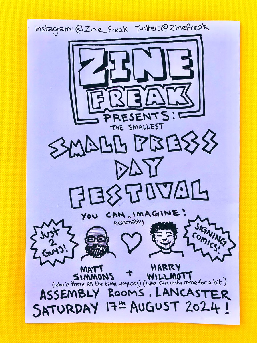 Matt Simmons (@sherifffreak) on Twitter photo Come to <a href="/ZineFreak/">Zine Freak</a> on #smallpressday for the smallest indie comics festival that you can imagine. <a href="/SmallPressDay/">Small Press Day - Saturday 19th July!</a> Come to <a href="/ZineFreak/">Zine Freak</a> on #smallpressday for the smallest indie comics festival that you can imagine. <a href="/SmallPressDay/">Small Press Day - Saturday 19th July!</a>
