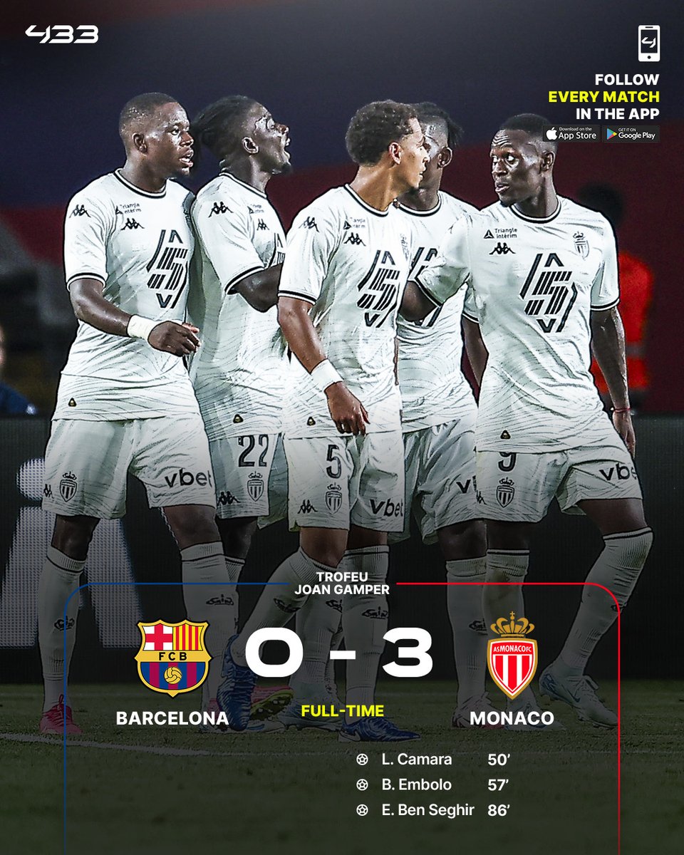 433's tweet photo. Monaco 𝙎𝙃𝙊𝘾𝙆 Barcelona in the Trofeu Joan Gamper 🇫🇷😲 https://t.co/OsJxSRIXku