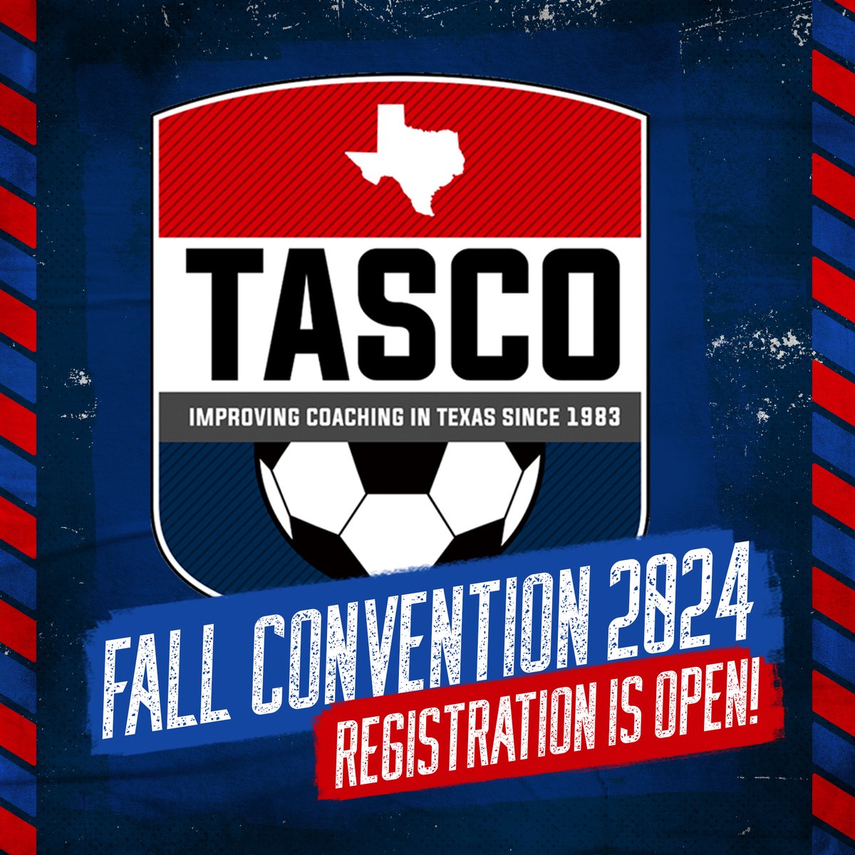 It's time to start planning for #TASCO Fall Convention 2024! Registration is now available online at tasco-soccer.com. Keep your eyes open on our Social Media accounts for the announcement of speakers, events, and sponsors coming soon! #TXHSSoc #TXHSSoccer