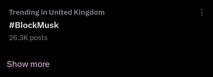 skyera1n's tweet image. #BlockMusk is trending in the UK 😭🤣