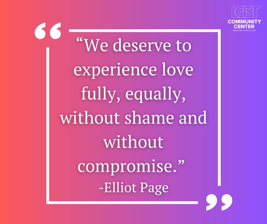 LGBTCleveland's tweet photo. 🌈 Motivation Monday 🌈

At the LGBT Community Center of Greater Cleveland, we stand by this powerful reminder from Elliot Page. Love should be celebrated in all its forms—freely, fully, and without hesitation. 

#MotivationMonday | #LGBTCenterCleveland https://t.co/58AcKovxZz