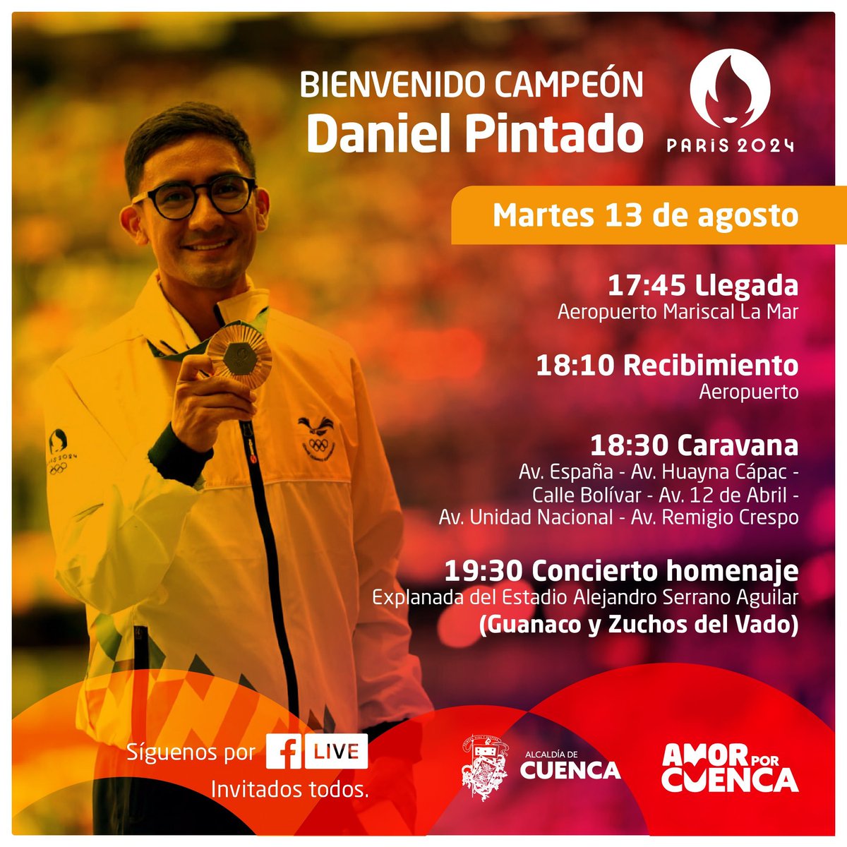 mas_cuenca's tweet photo. 🇪🇨 #Cuenca | 𝗚𝗥𝗔𝗖𝗜𝗔𝗦 𝗖𝗔𝗠𝗣𝗘Ó𝗡!
👉 ¡Todos, toditos, todos #recibimos al #Campeón! 🥇🥈
👏 Lo celebramos por todo lo alto, acompáñanos en la #caravana por la ciudad junto a @danielpintado1 , quien regresa para celebrar su doble #medalla #olímpica.
@czamoramatute https://t.co/kkyOx239xt