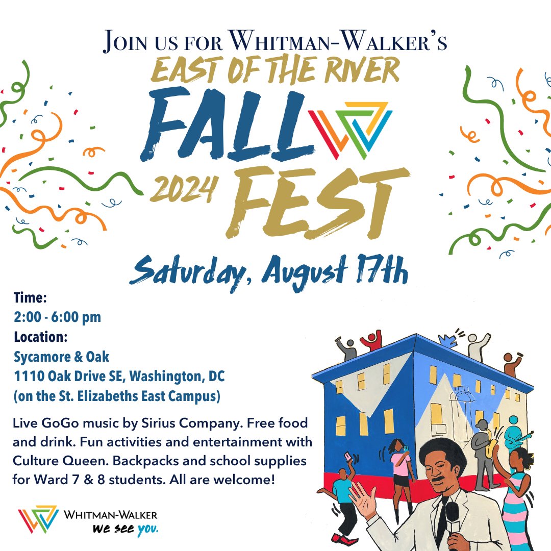 DCPCA's tweet image. What are you doing this weekend? @WhitmanWalker is hosting the East of the River Fall Fest this coming Saturday. Bring the whole family for free activities and school supply giveaways! #DCPCA #HealthEquity #WhitmanWalker #WeSeeYou