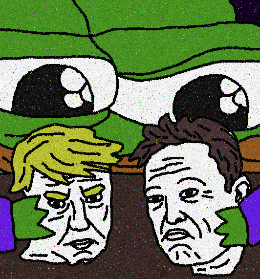 Darkfarms1's tweet photo. "You're such a great guy and an incredible interviewer, Mr. Musk," said T. "And you are such a smart and incredible president, Mr. Trump," said E. 👀🐸 https://t.co/LHL9de3iWe