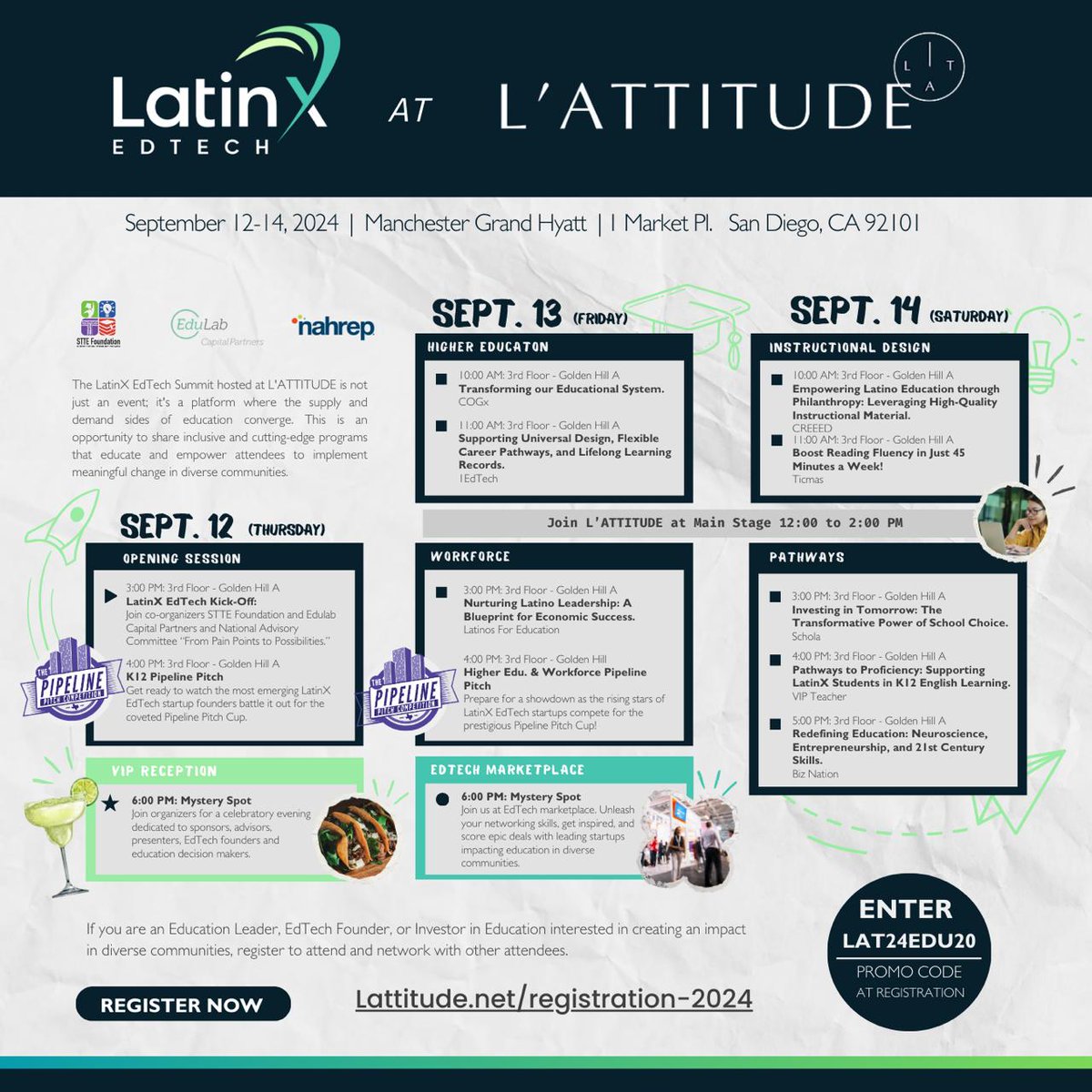 VCFamilia (@familiavc) on Twitter photo 🚀Exciting Event Alert! The <a href="/STTEFoundation/">STTE Foundation</a> has teamed up with <a href="/LATTITUDEevent/">L'ATTITUDE</a> to bring an educational focus to their conference. Huge leap forward for Latine entrepreneurs in EdTech! 👩💻
📅 Sept 12-14, 2024
📍 Manchester Grand Hyatt, San Diego
Register at lattitude.net/registration-2… 🚀Exciting Event Alert! The <a href="/STTEFoundation/">STTE Foundation</a> has teamed up with <a href="/LATTITUDEevent/">L'ATTITUDE</a> to bring an educational focus to their conference. Huge leap forward for Latine entrepreneurs in EdTech! 👩💻
📅 Sept 12-14, 2024
📍 Manchester Grand Hyatt, San Diego
Register at lattitude.net/registration-2…