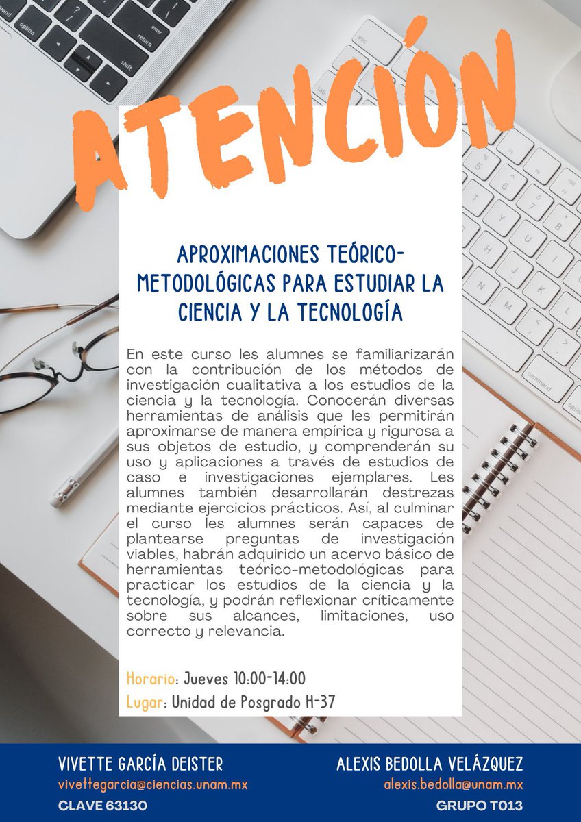 ¡Atención, estudiantes de Posgrado UNAM!🐾

Curso optativo abierto:
Seminario de Temas Selectos de Estudios Filosóficos y Sociales sobre Ciencia y Tecnología🖲️

🕓Jueves 10:00-14:00 hrs.
📍Unidad de Posgrado, H-307
#PosgradoUNAM
