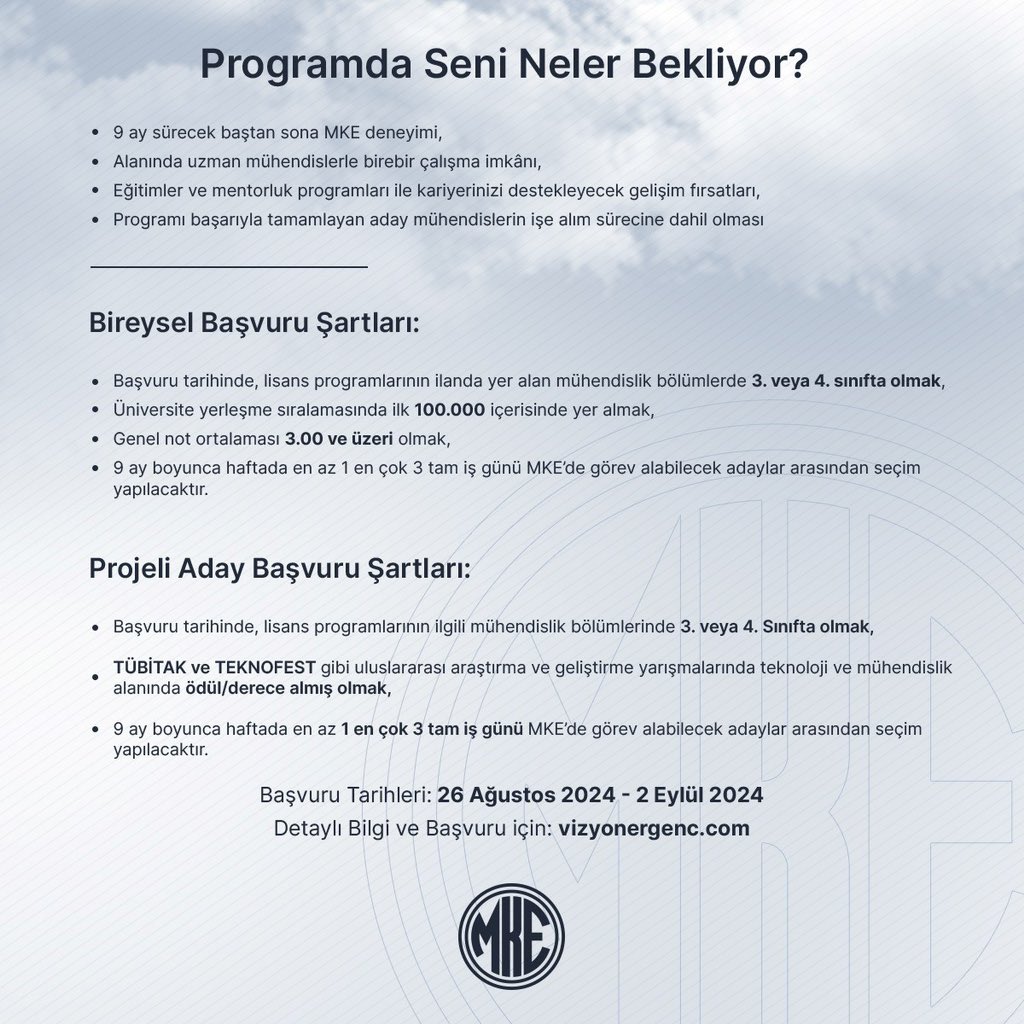 bukariyer's tweet photo. "Milli Güç Milli Yetenek Aday Mühendislik Programı" başvuruları başlamıştır.

https://t.co/CRI5iX4wK1 https://t.co/wdzlZQv0Jc